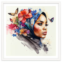 Watercolor Floral Muslim Arabian Woman #2