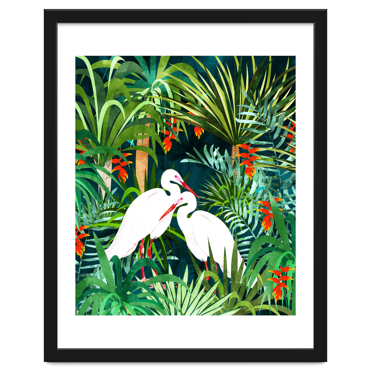 To Me, You're The Perfect Heron, Tropical Jungle Wildlife Animals Birds, Botanical Stork Painting