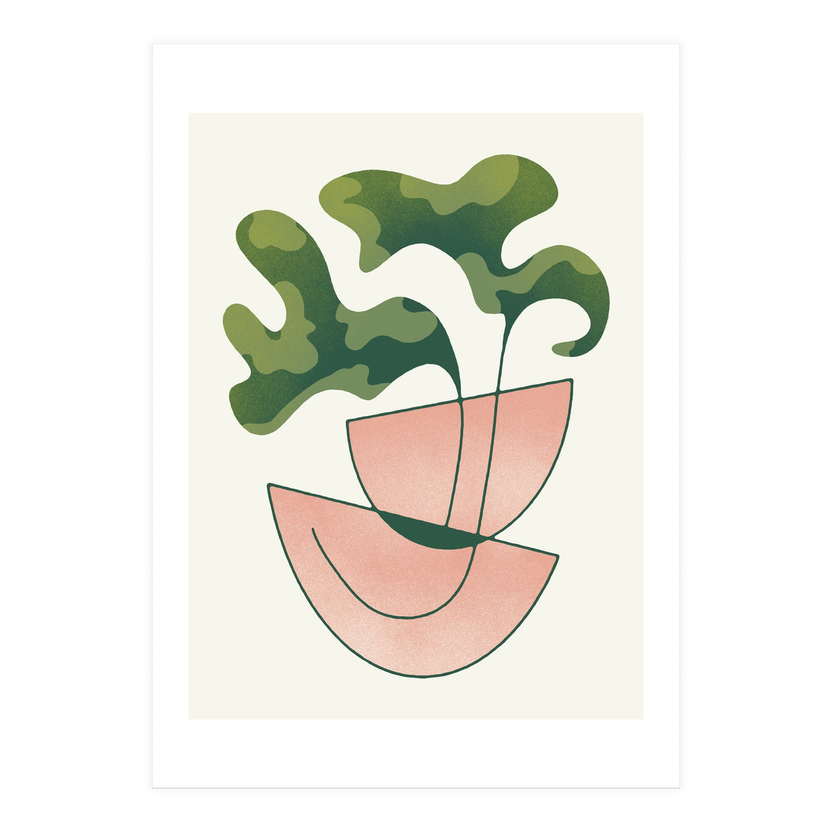 Two Abstract Plant Leaves In A Geometric Vase (Print Only)