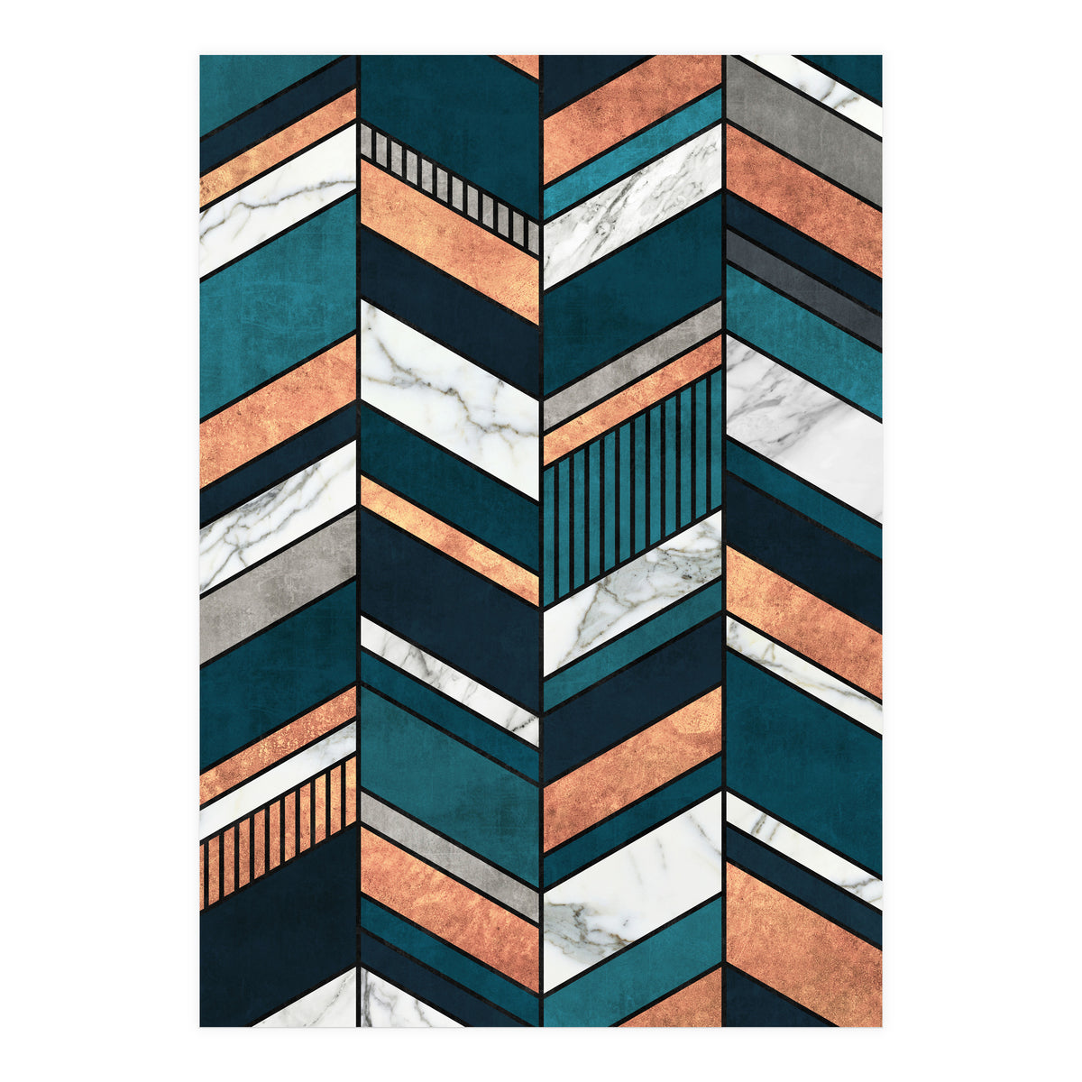 Abstract Chevron Pattern - Copper, Marble, and Blue Concrete (Print Only)