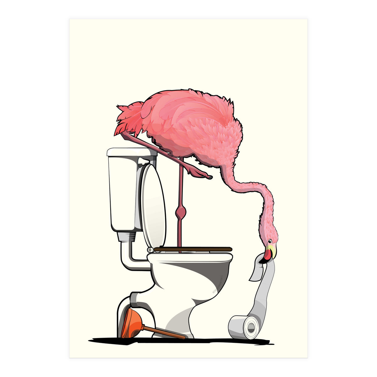 Flamingo on the Toilet, Funny Bathroom Humour (Print Only)
