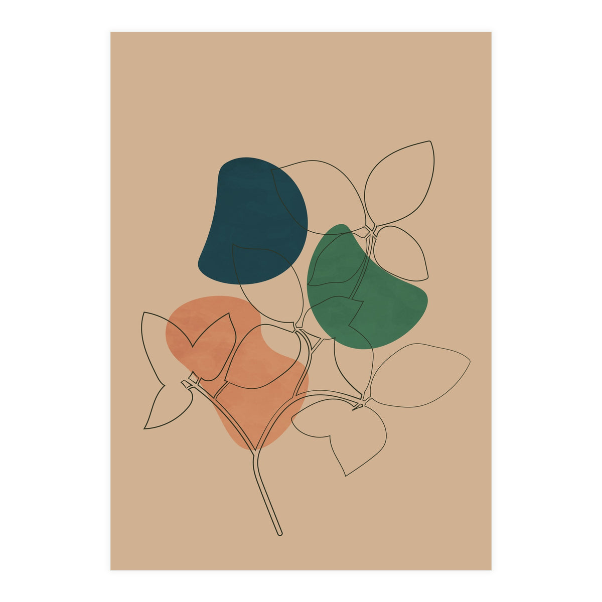 Boho Line Art Drawing Plant Earthy Tones (Print Only)