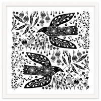 Doves And Flowers Black & White
