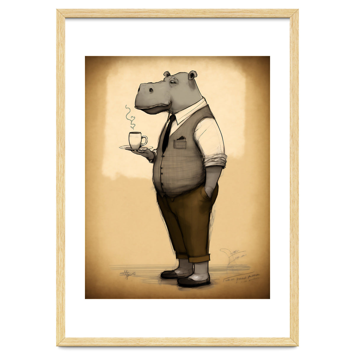 Hippo Hipster Fashion Sketch