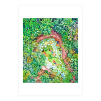 Tropical Vacay | Rainforest Jungle Botanical Lush Nature | Summer Lake People Swim | Boho Painting (Print Only)