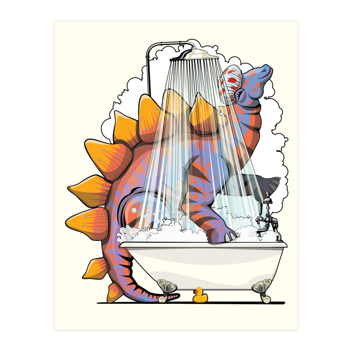 Dinosaur Stegosaurus in the Shower, funny bathroom humour (Print Only)