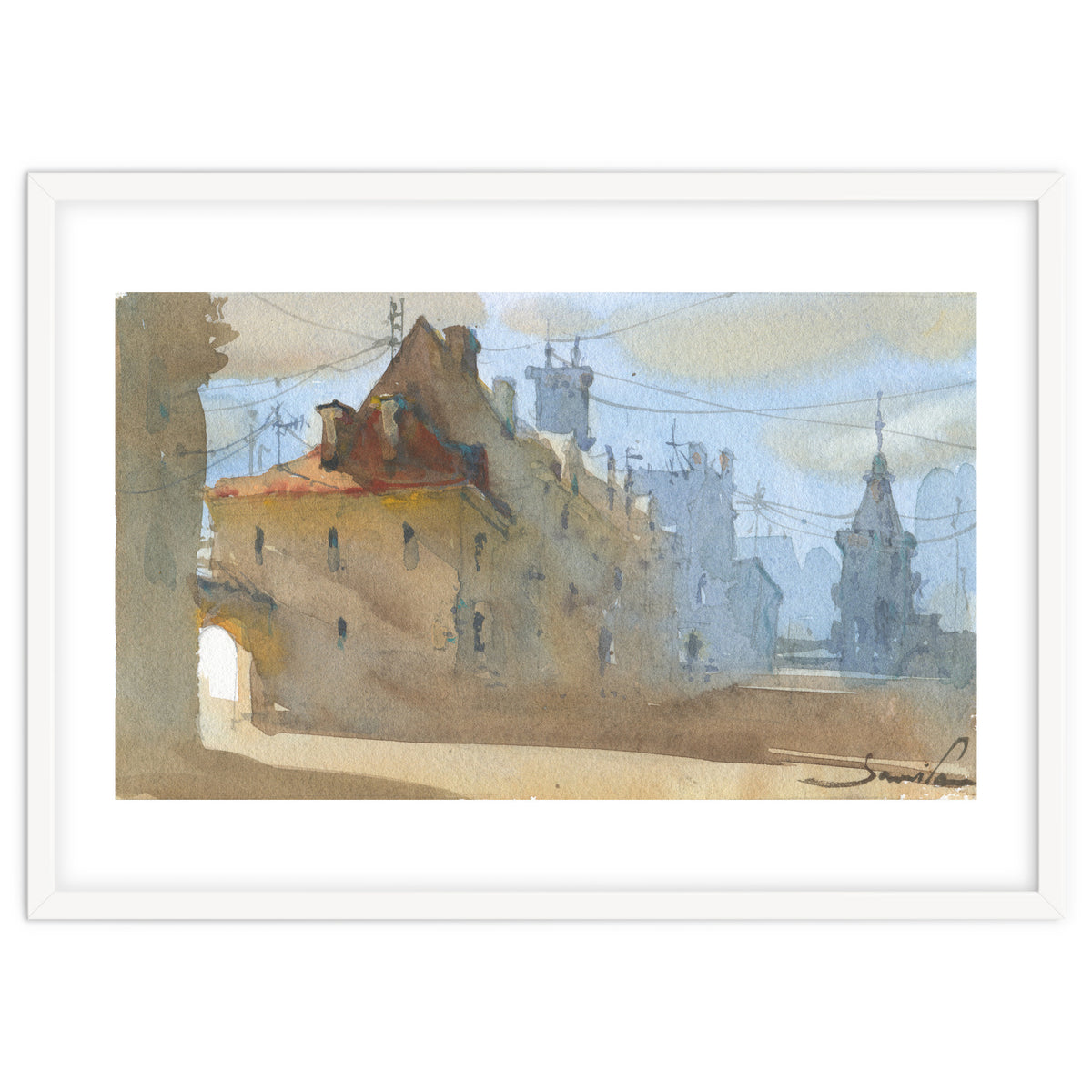 Old Town Warsaw. Watercolor painting.