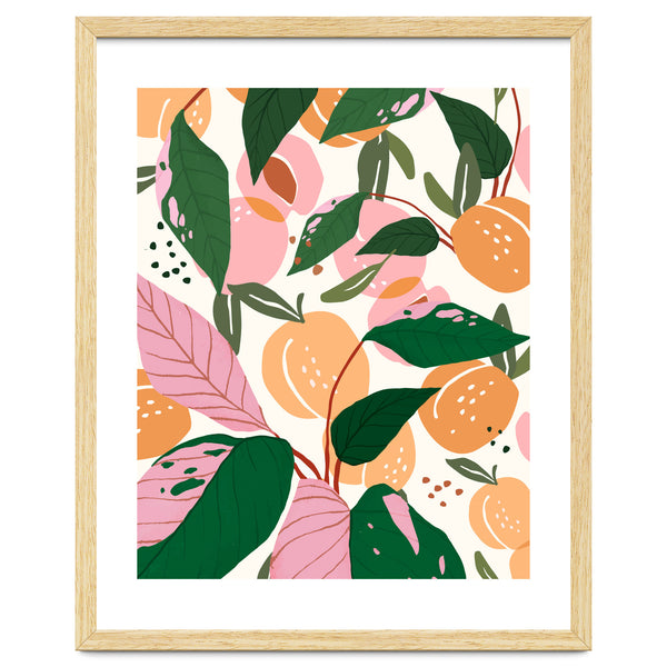 The Peach Garden , Vintage Botanical Tropical Jungle, Fruits Plants Pastel Summer Forest