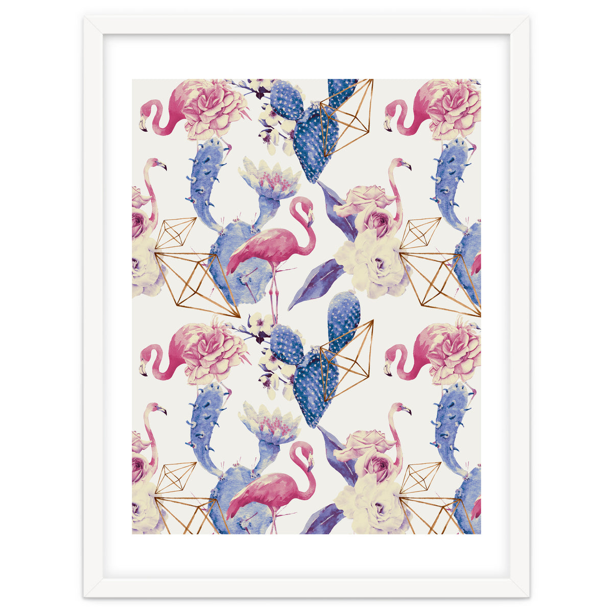 Flamingos, geometric and flowers 02