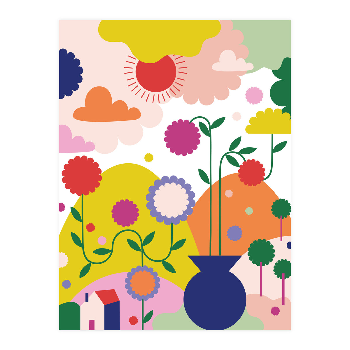 Happy Mediterranean Colorful Landscape (Print Only)