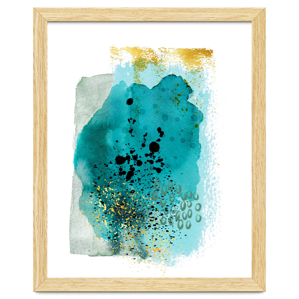 Abstract watercolour turquoise and gold