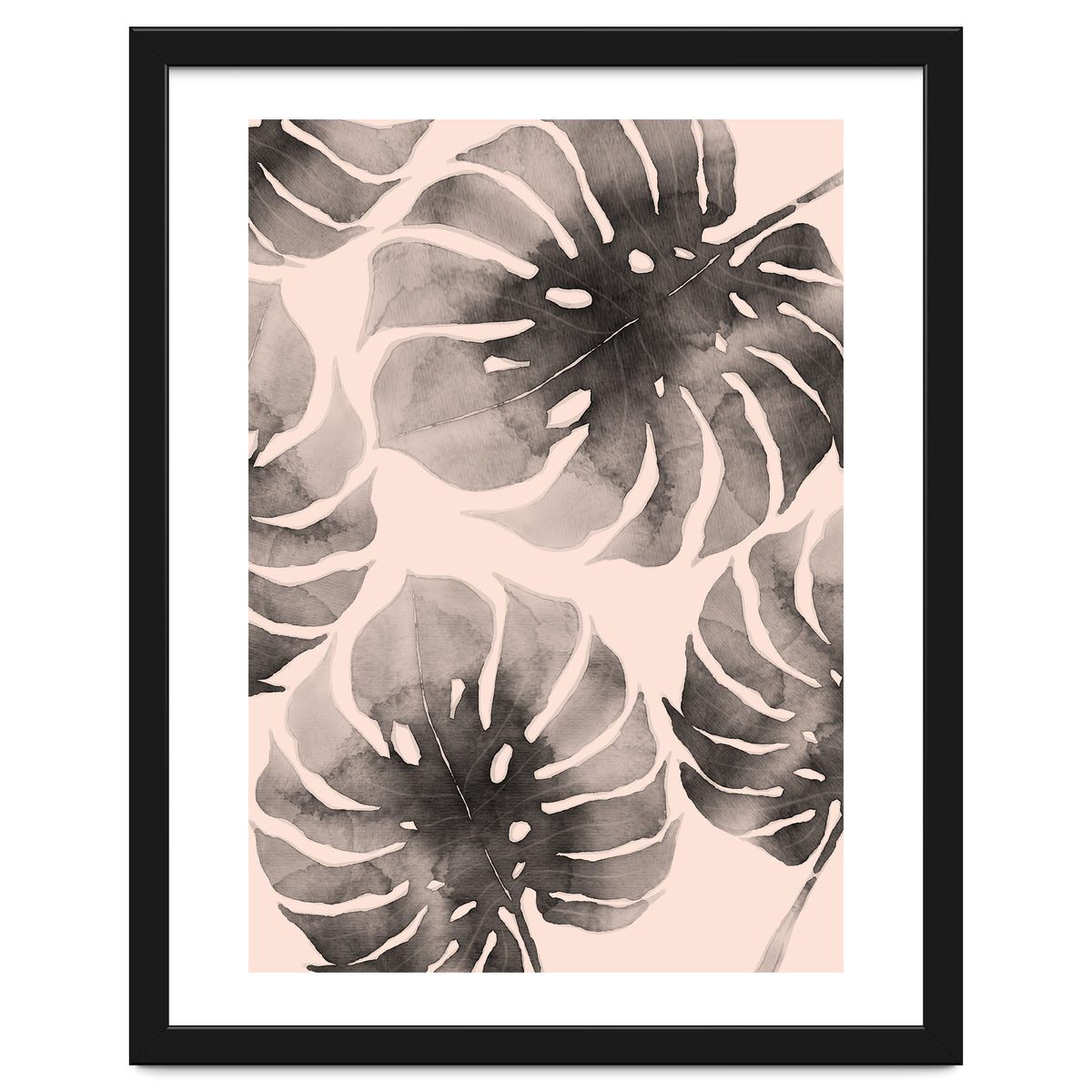 Monstera pink and gray watercolor