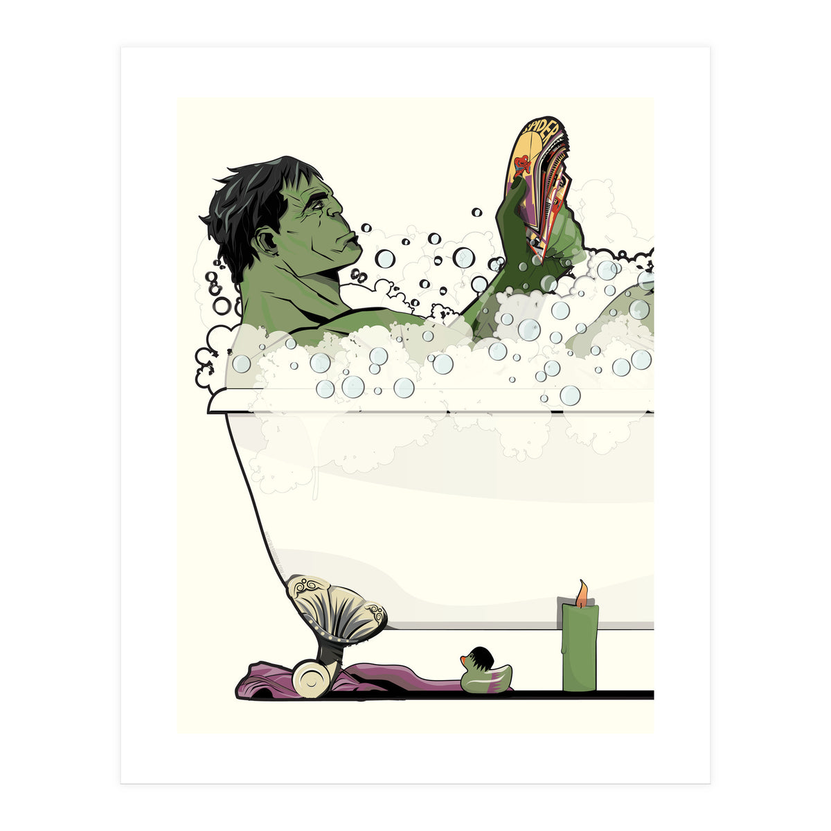 The Incredible Hulk in the Bath, funny Bathroom Humour (Print Only)