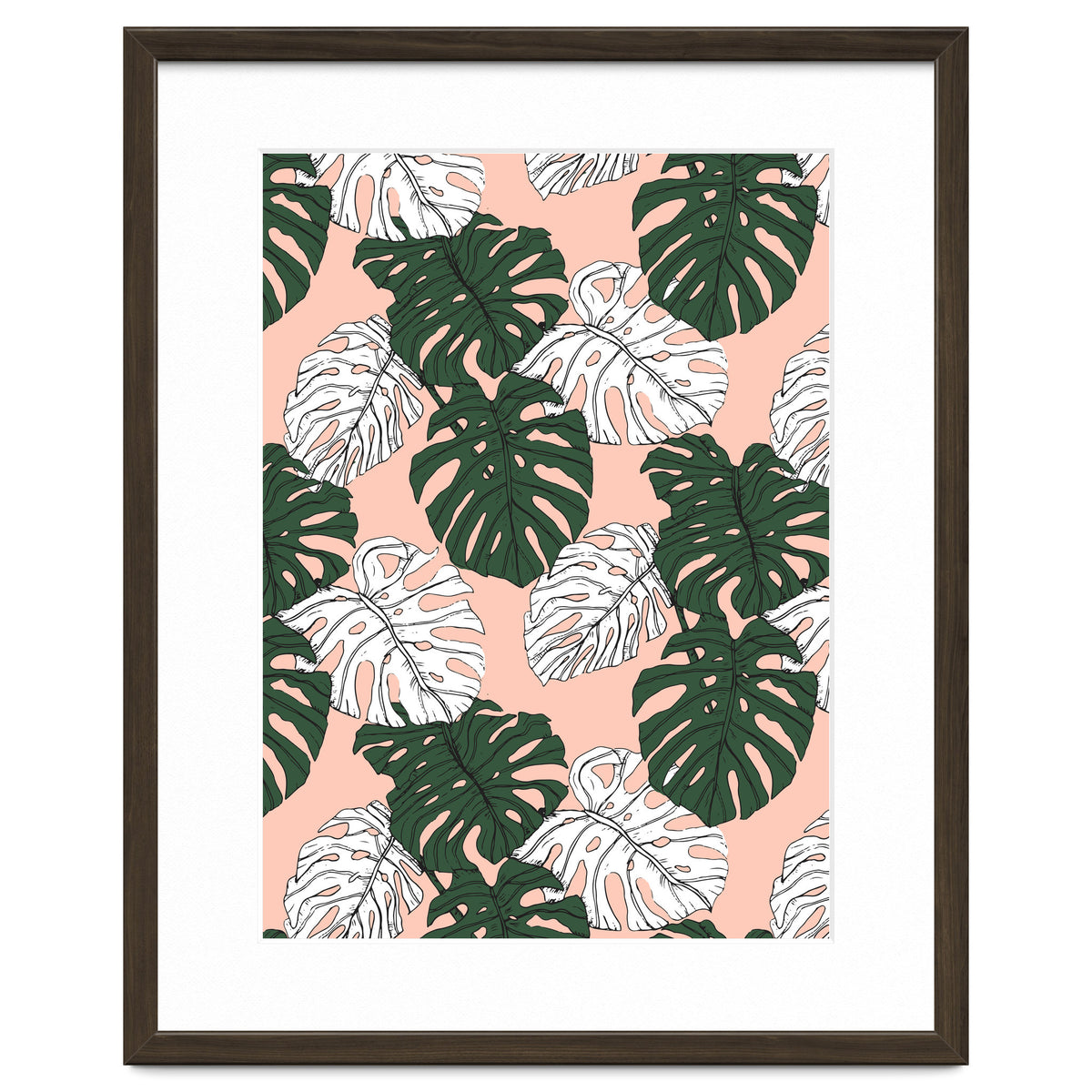 Hand drawing monstera pastel color