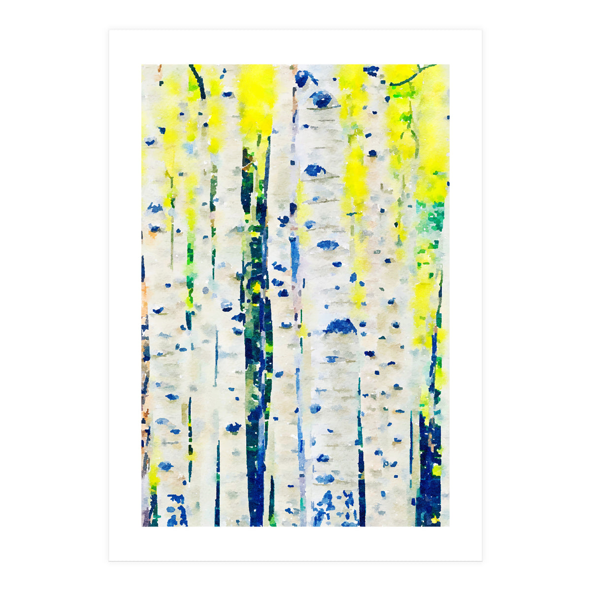 Aspen Tree Forest, Nature Watercolor Landscape Painting, Mystical Botanical Plants (Print Only)