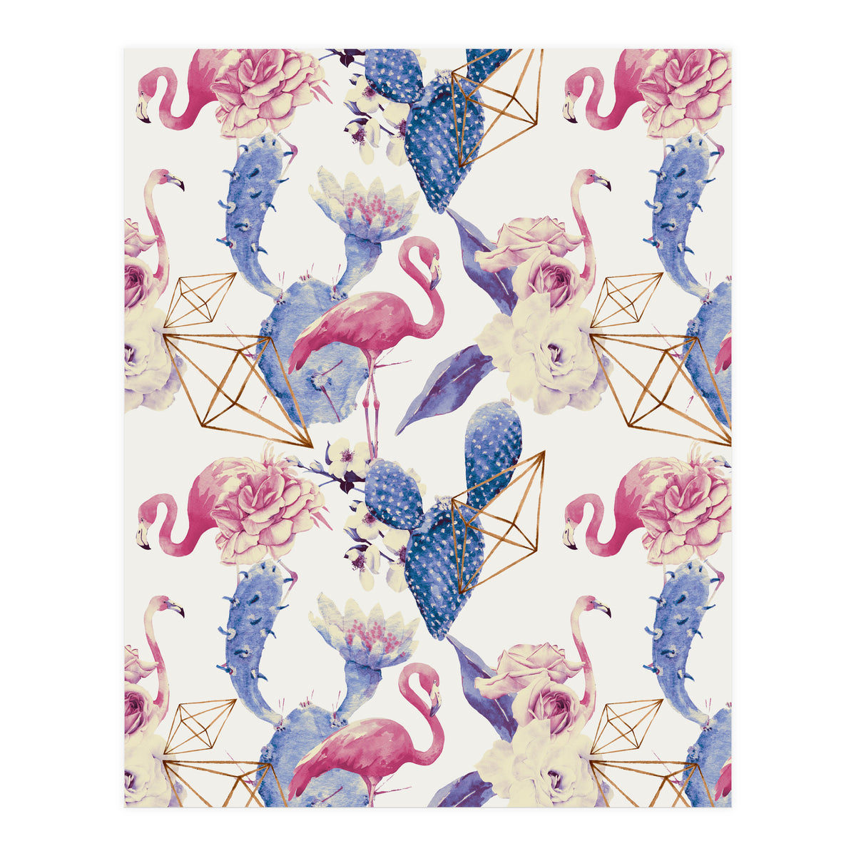 Flamingos, geometric and flowers 02 (Print Only)