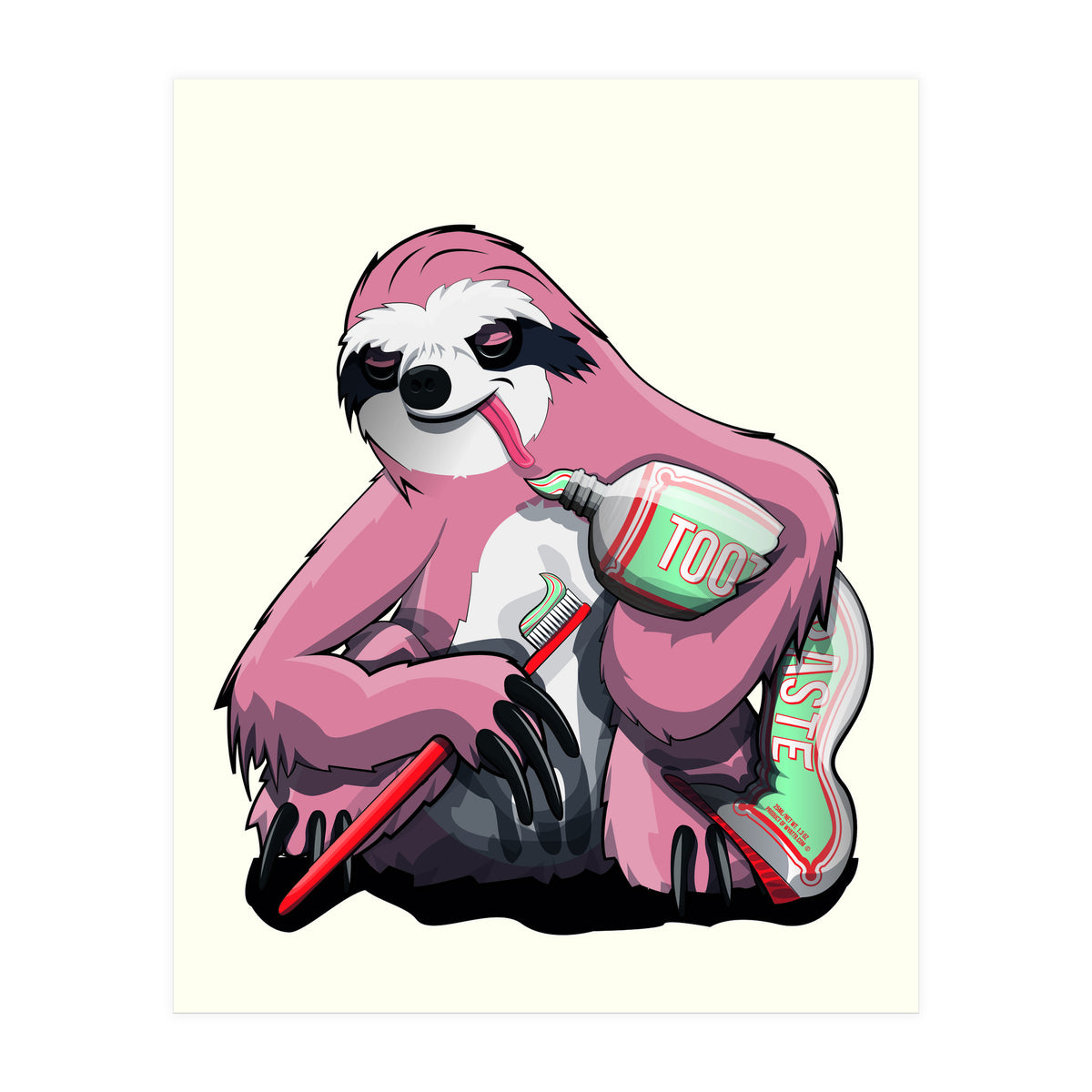 Sloth Brushing Teeth, Funny Bathroom Humour (Print Only)