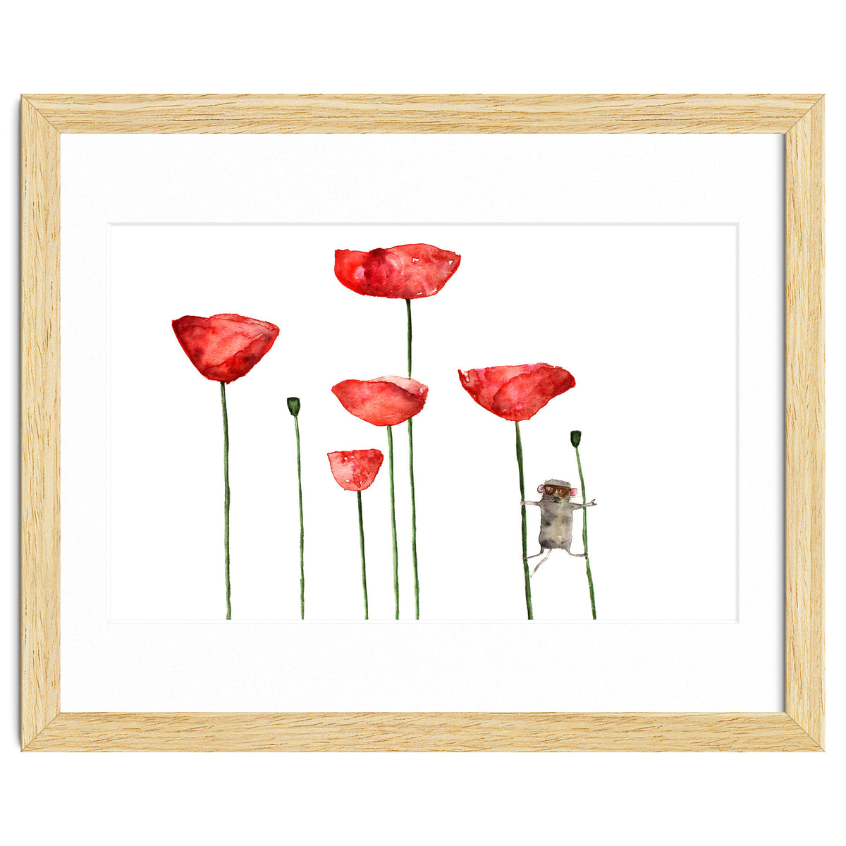 Little mouse loves big poppies || watercolor for nursery