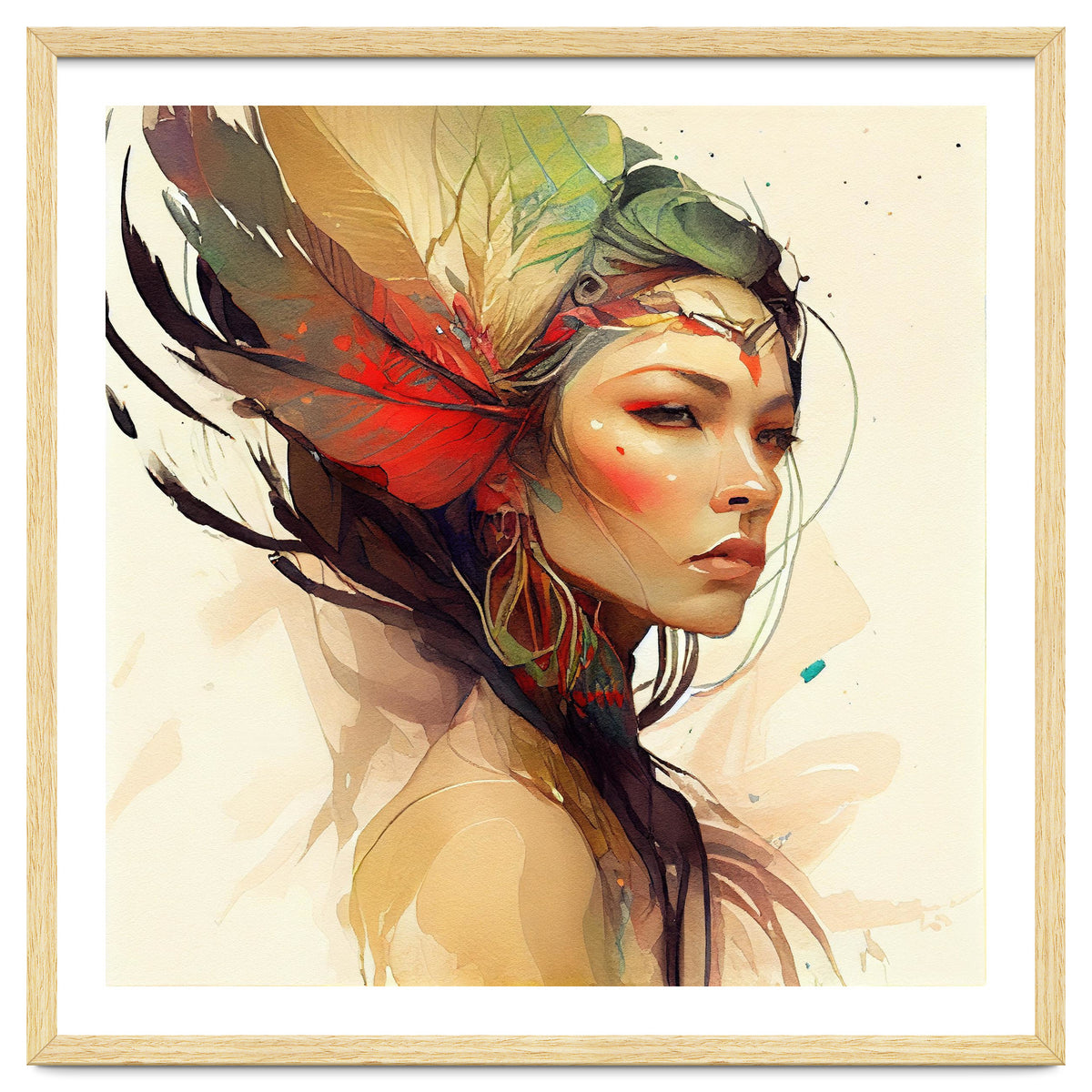 Watercolor Floral Indian Native Woman #14