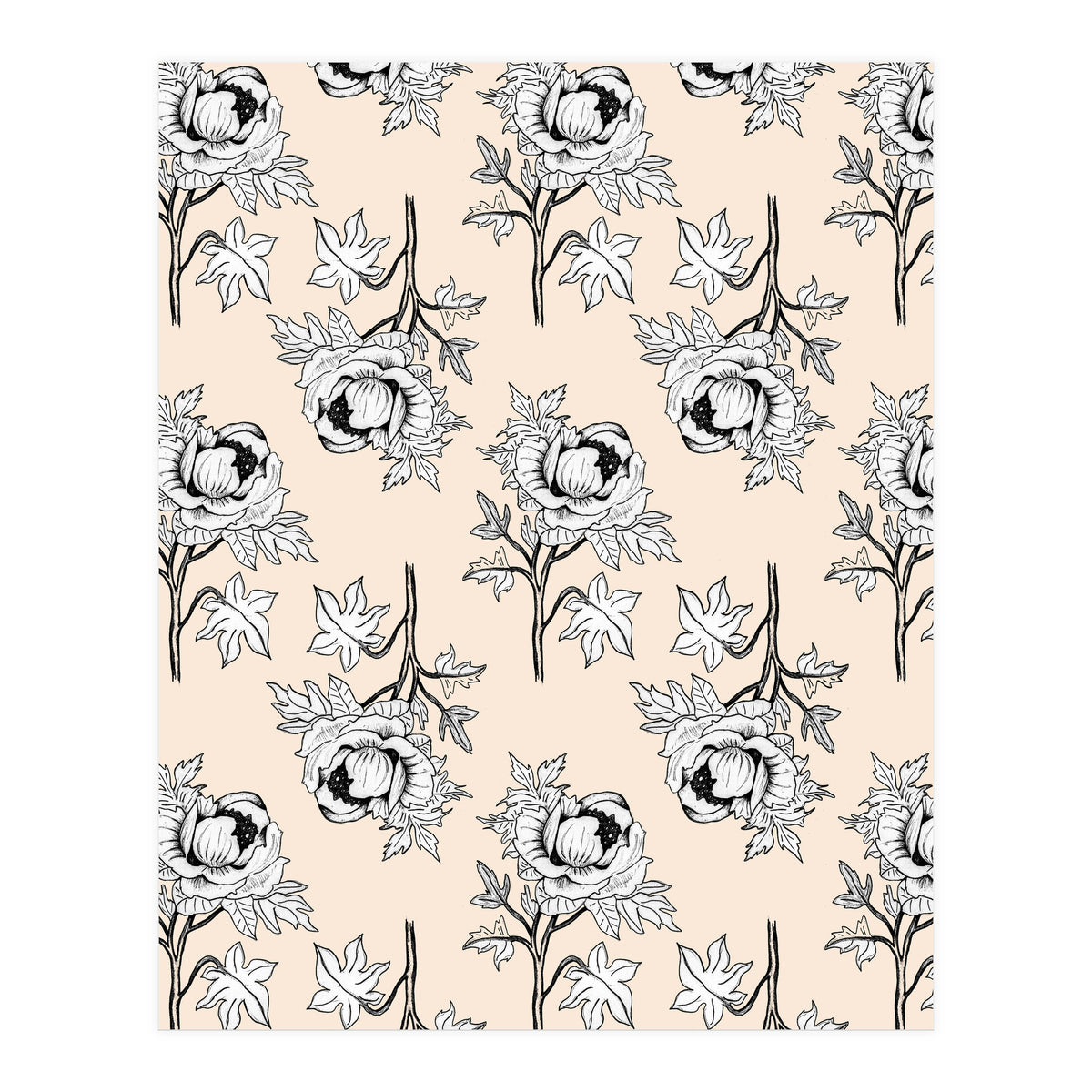 Drawing pattern of roses to pencil on beige (Print Only)