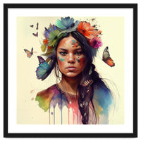 Watercolor Floral Indian Native Woman #11