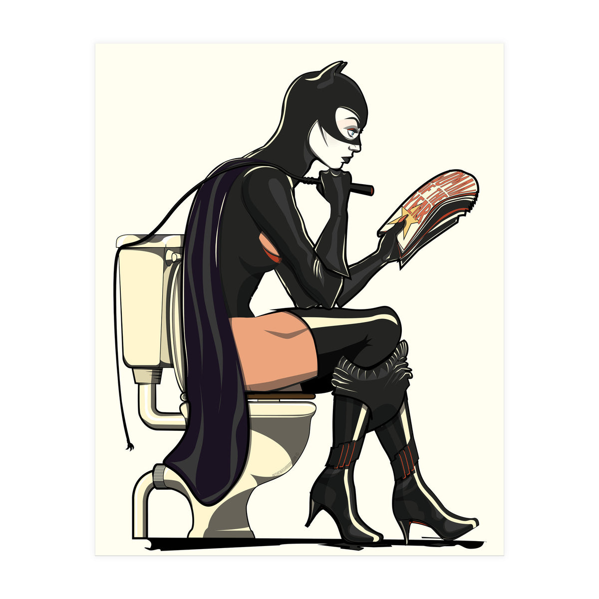 Catwoman on the Toilet, funny Bathroom Humour (Print Only)