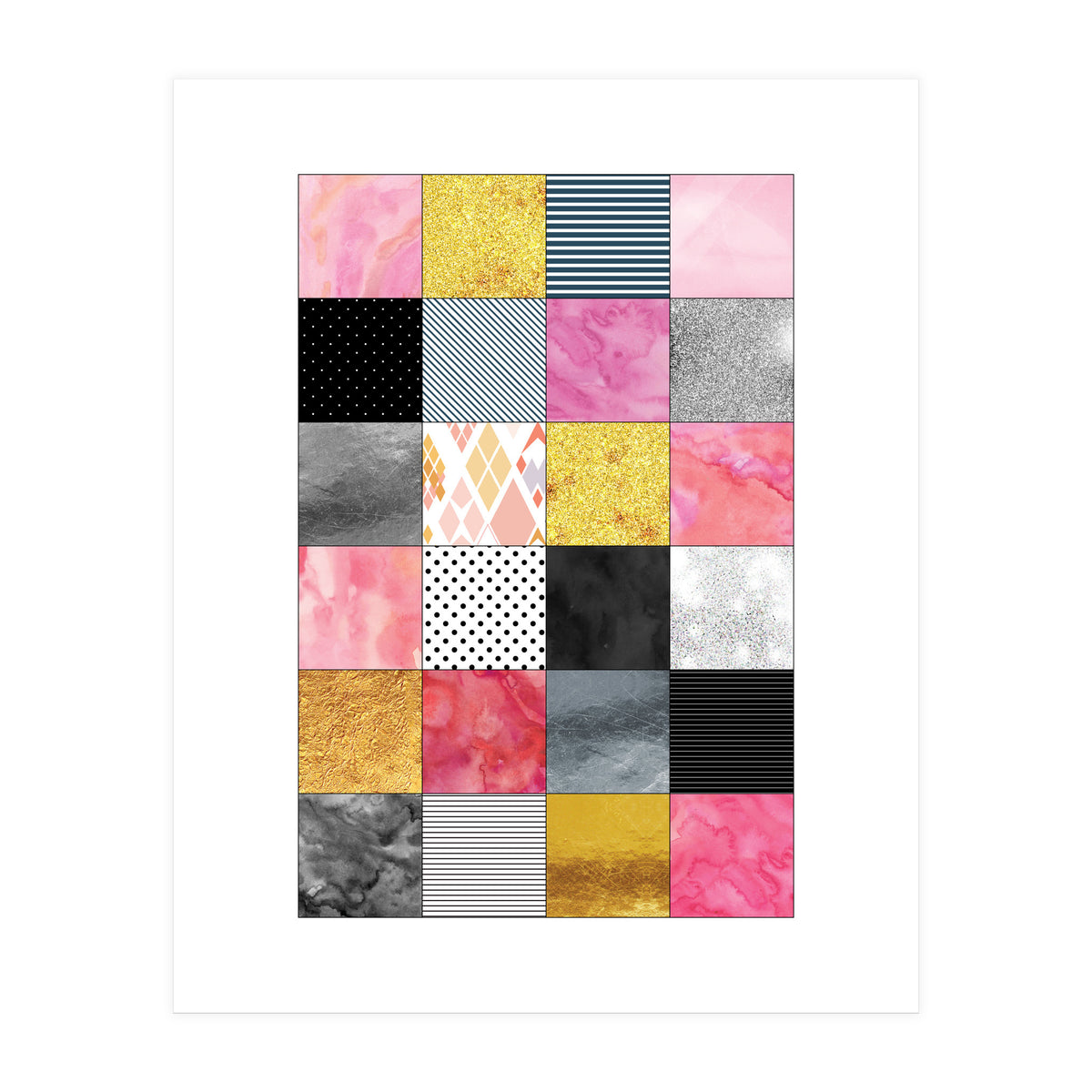 Pink Silver And Gold Quilt Art (Print Only)