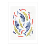 Swirling Narwhals | Blue (Print Only) thumbnail