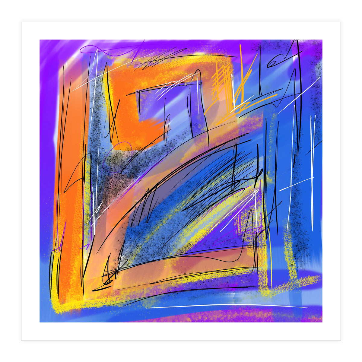 orange walking in blue (Print Only)