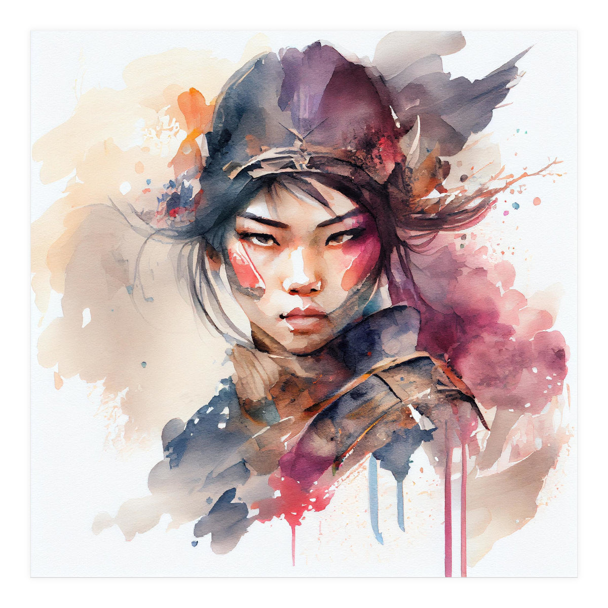 Watercolor Asian Warrior Woman #3  (Print Only)