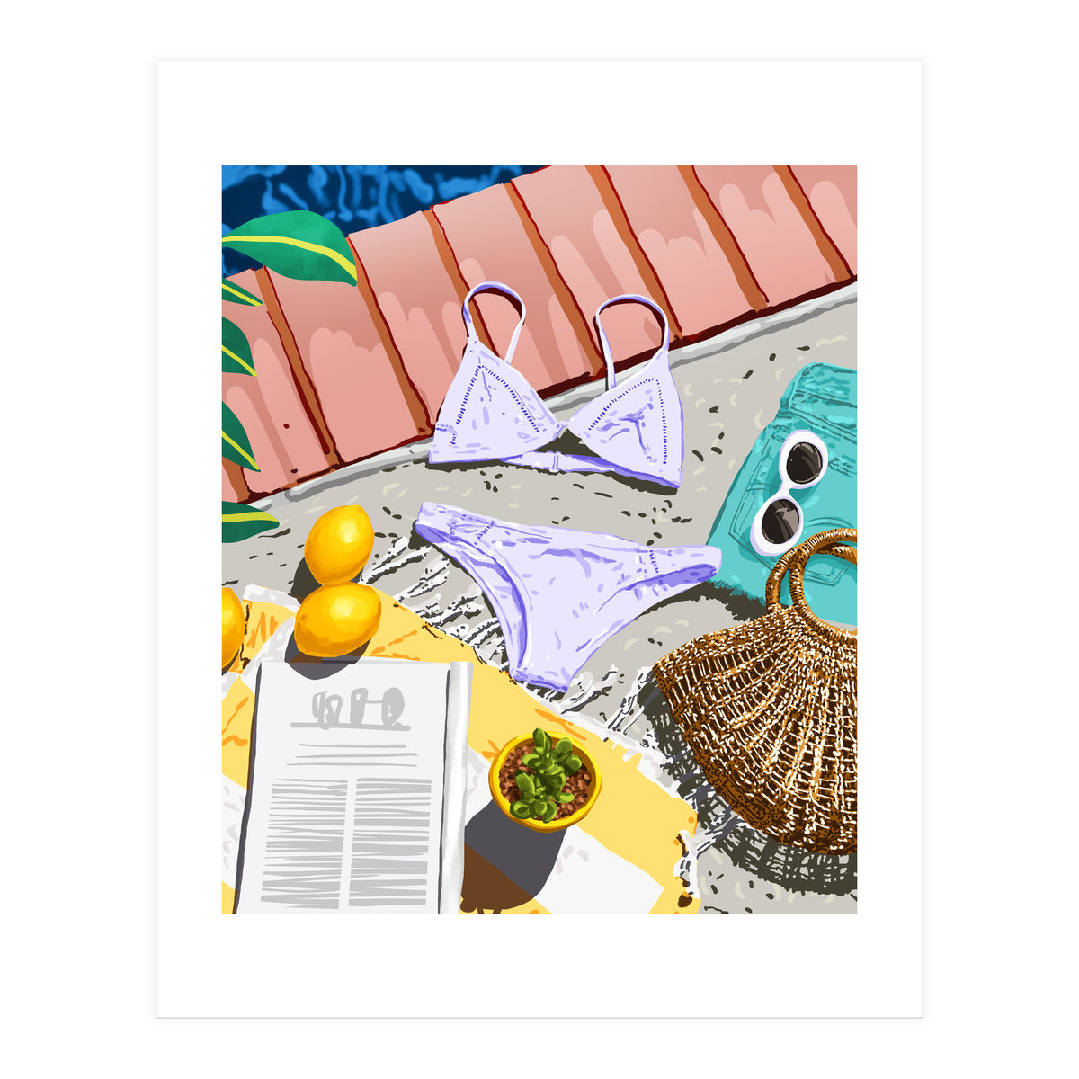 Summer on my mind, Tropical Travel Swimming Pool Fashion Illustration, Eclectic Beachy Summer Bikini (Print Only)