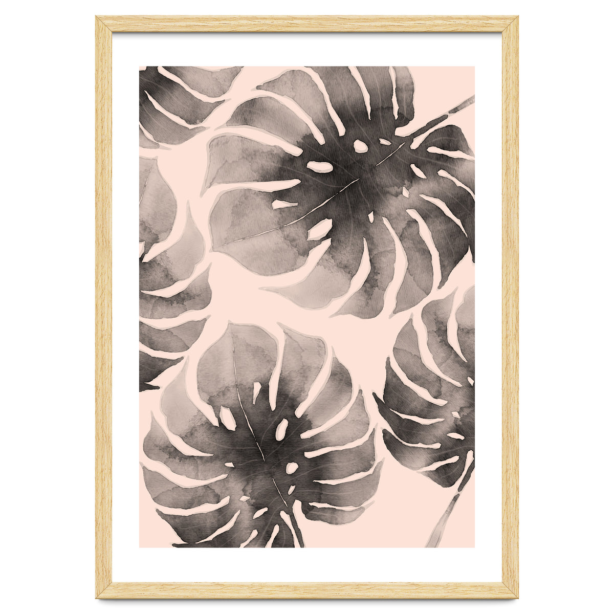 Monstera pink and gray watercolor