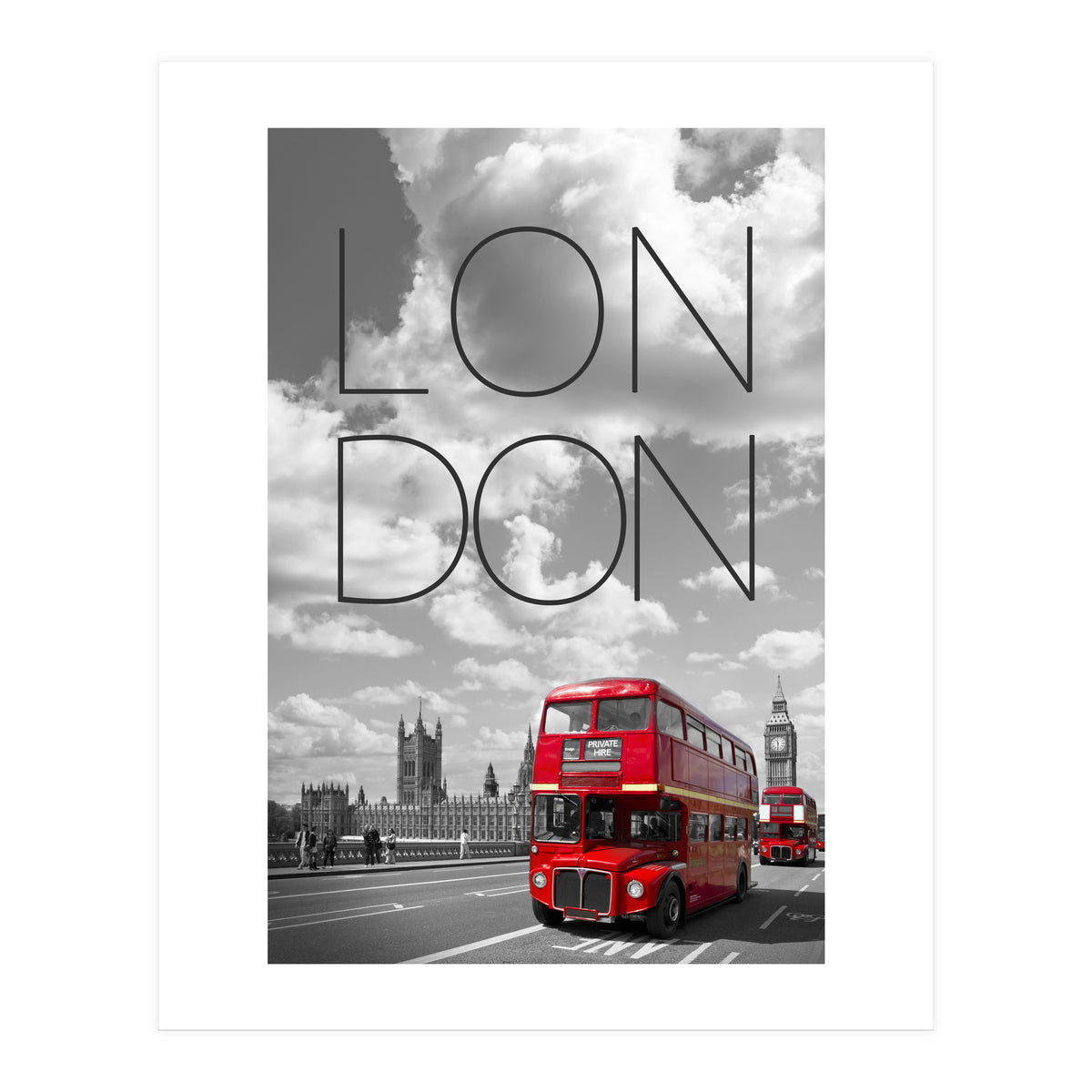 Red Buses in London | Text & Skyline (Print Only)