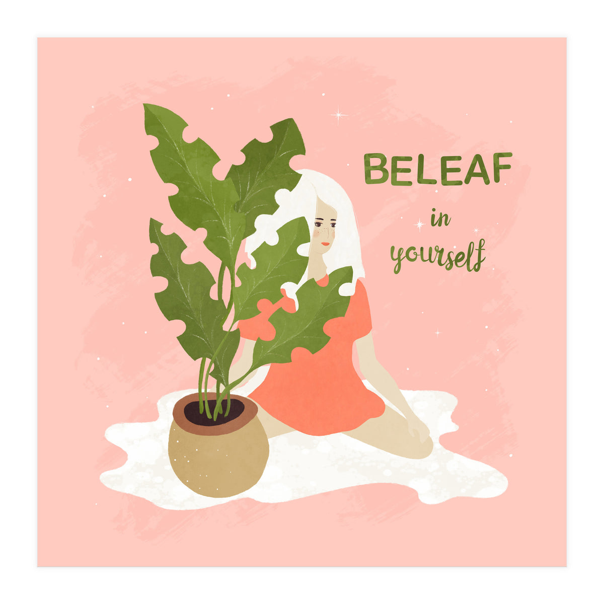 House Plant With A White Hair Girl (Print Only)