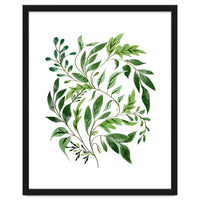 Botanical Abundance, Fresh Green Nature Watercolor Painting, Vibrant Leaves Minimal Illustration