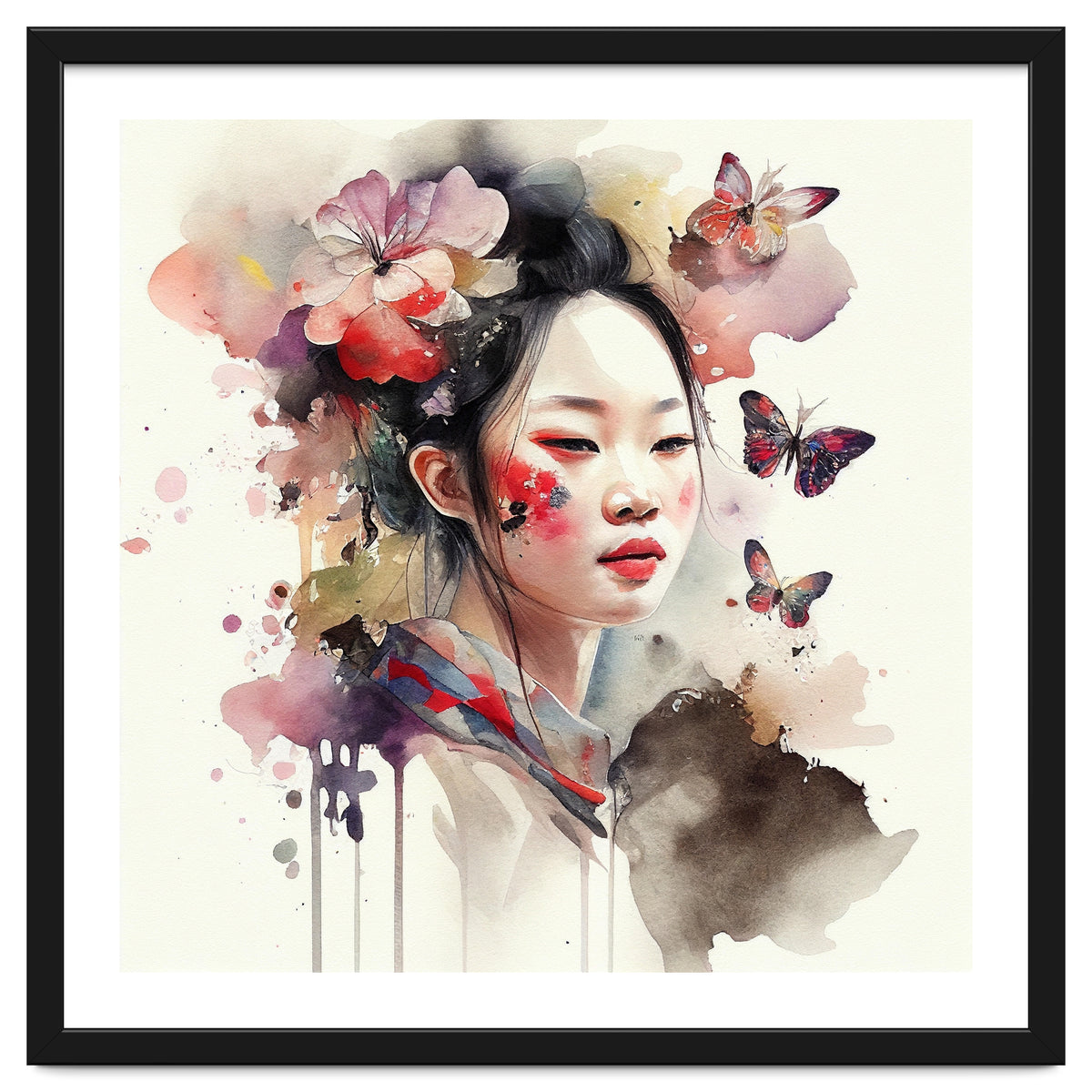Watercolor Floral Asian Woman #2