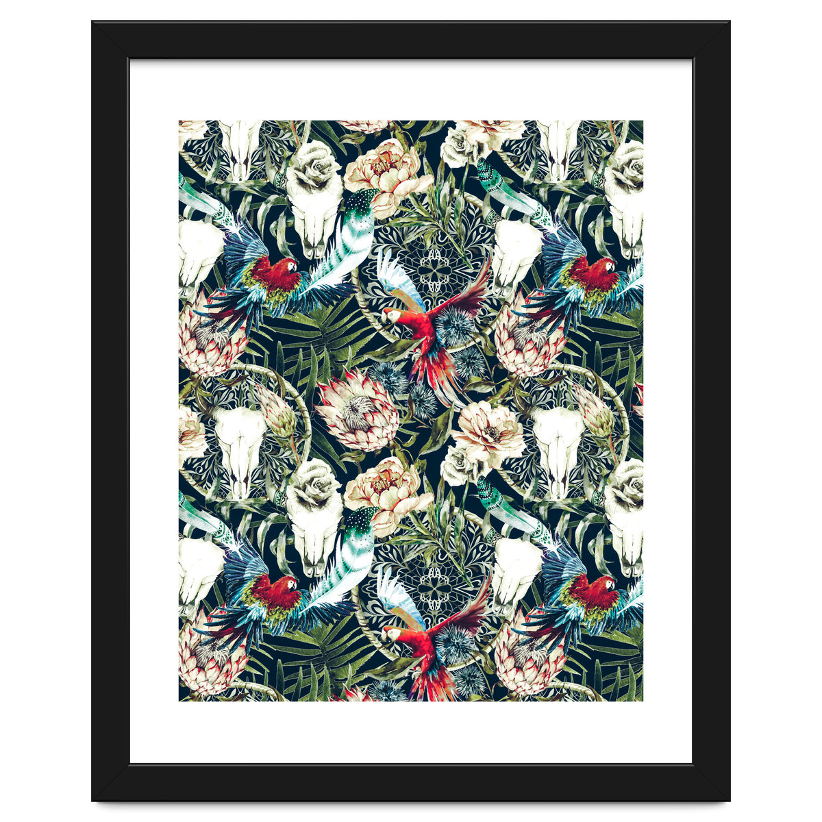 Dark pattern boho skull tropical