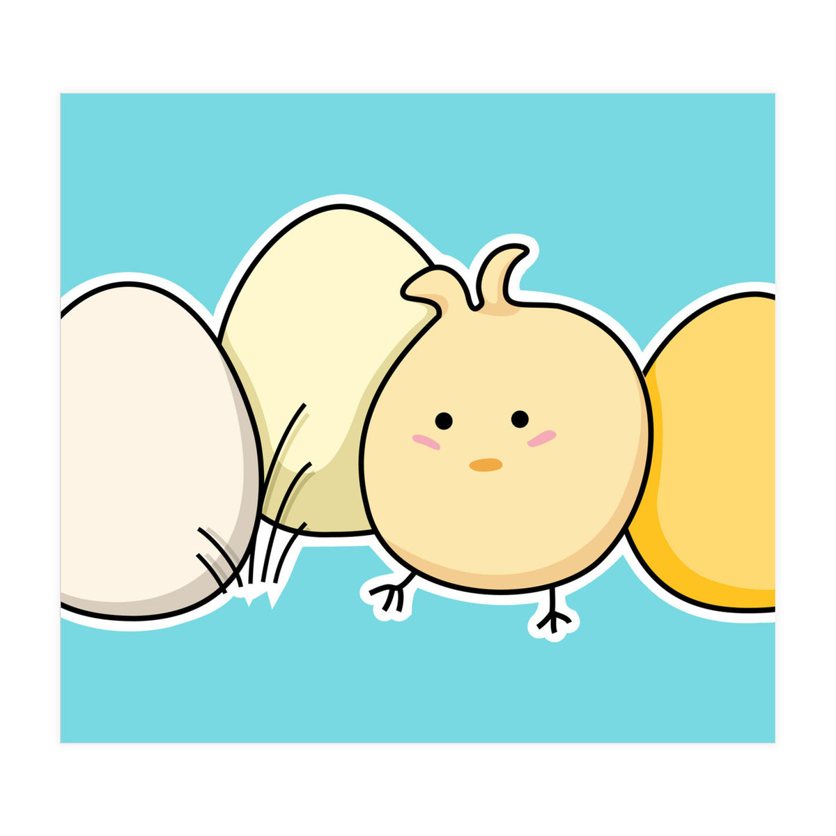 Kawaii Cute Chick And Eggs (Print Only)