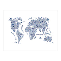 Watercolor World Map in Blue (Print Only)