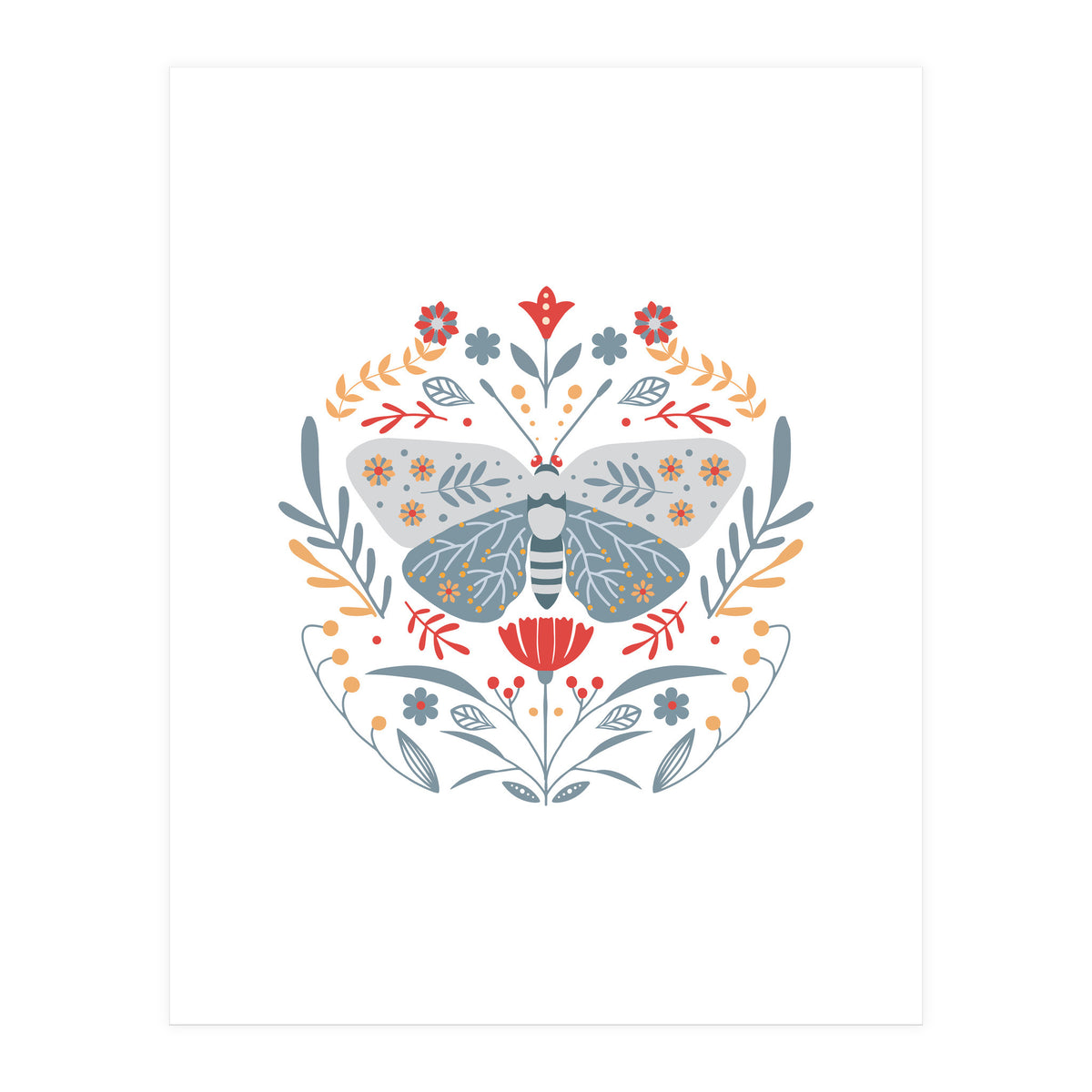 Scandinavian Folk Art: Butterfly & Flowers (Print Only)