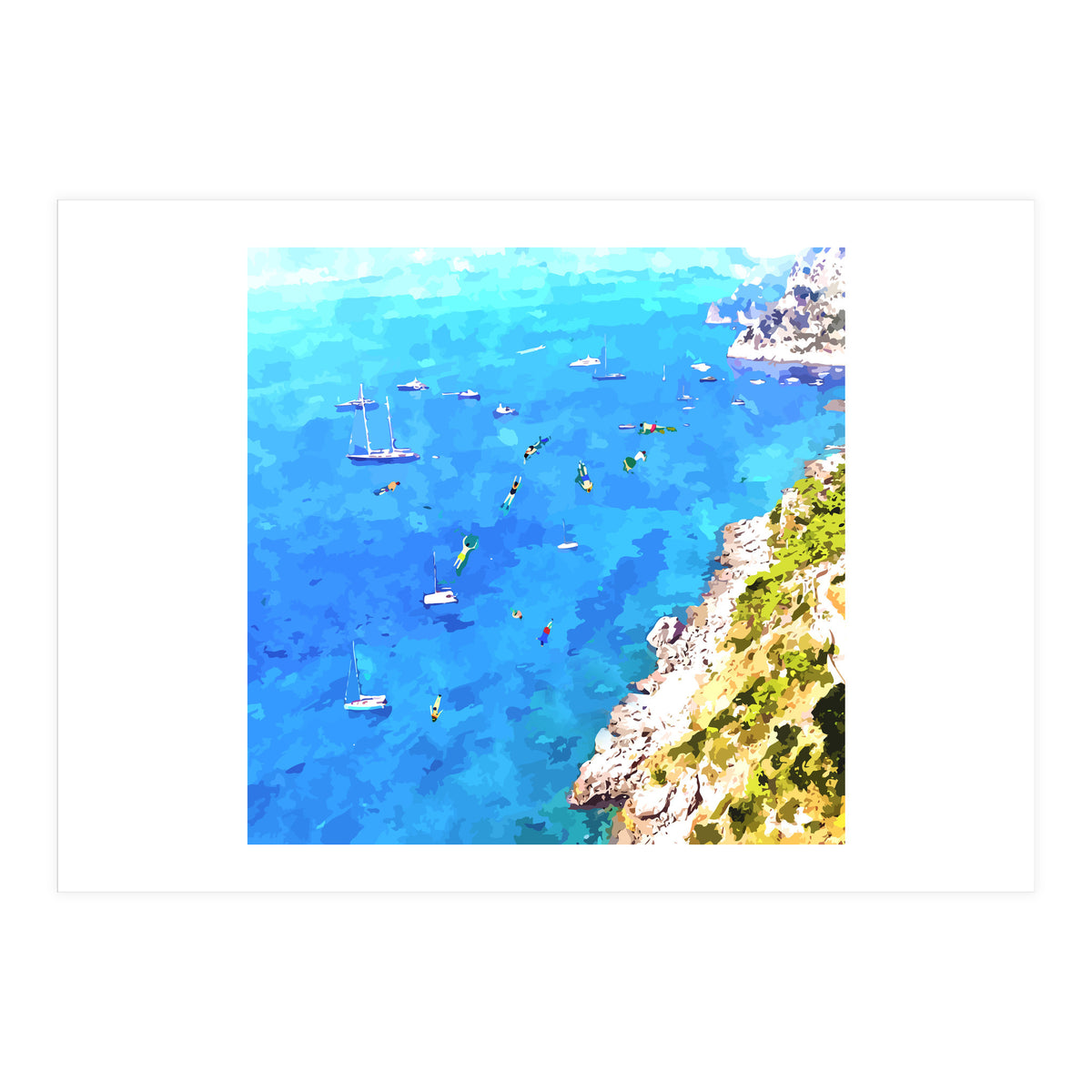 Capri Islands | Tropical Travel Summer Island | Ocean Sea Beach Swim Sail Painting  (Print Only)