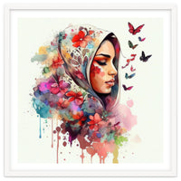 Watercolor Floral Muslim Arabian Woman #4