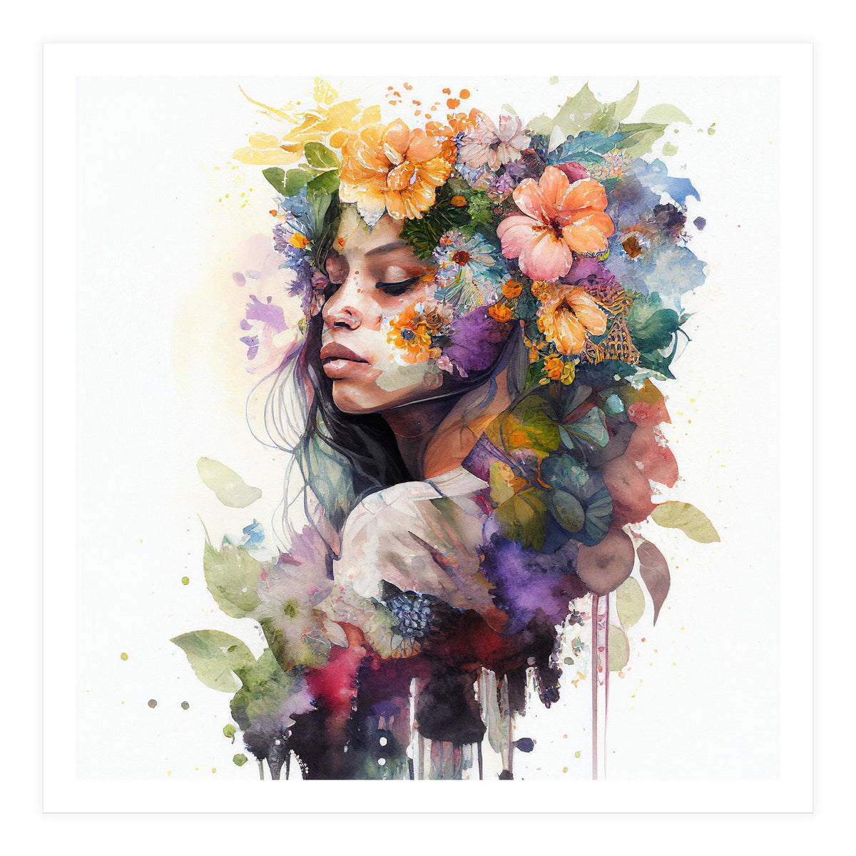 Watercolor Tropical Woman #6 (Print Only)