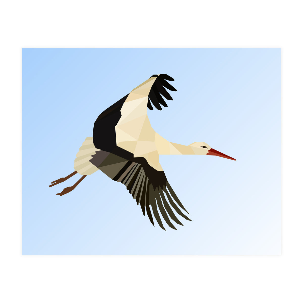 White Stork Bird Low Poly Art (Print Only)