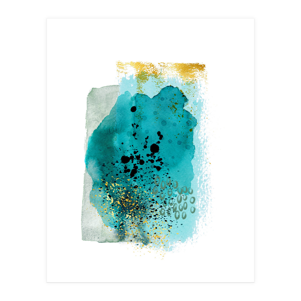 Abstract watercolour turquoise and gold (Print Only)