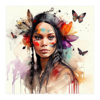 Watercolor Floral Indian Native Woman #6 (Print Only)