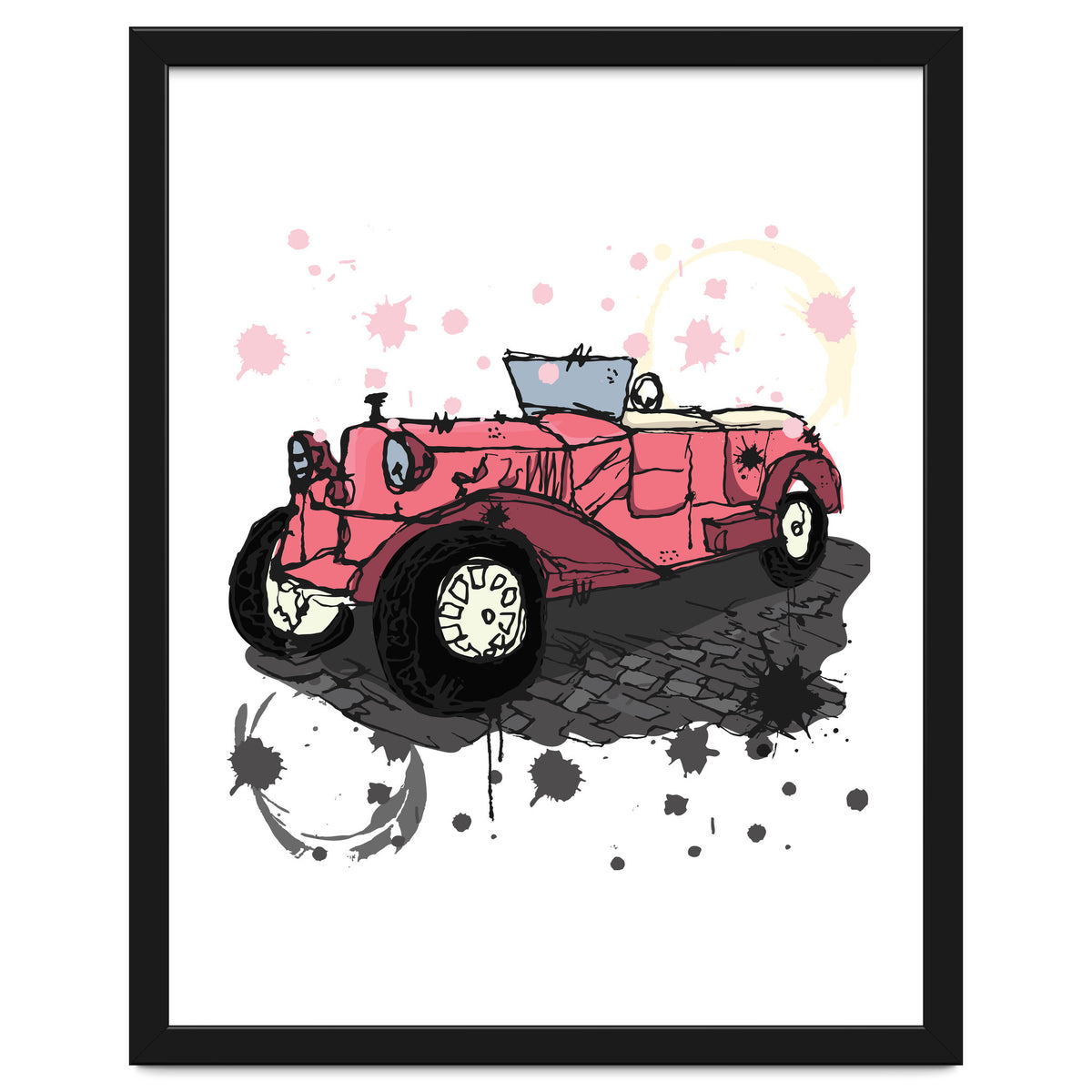 Vintage pink car sketch
