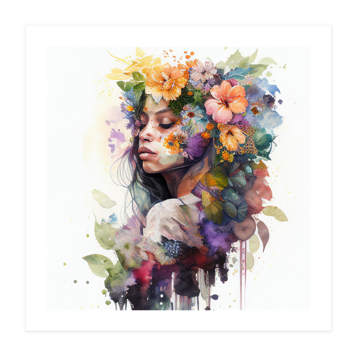 Watercolor Tropical Woman #6 (Print Only)