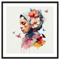 Watercolor Floral Muslim Woman #3