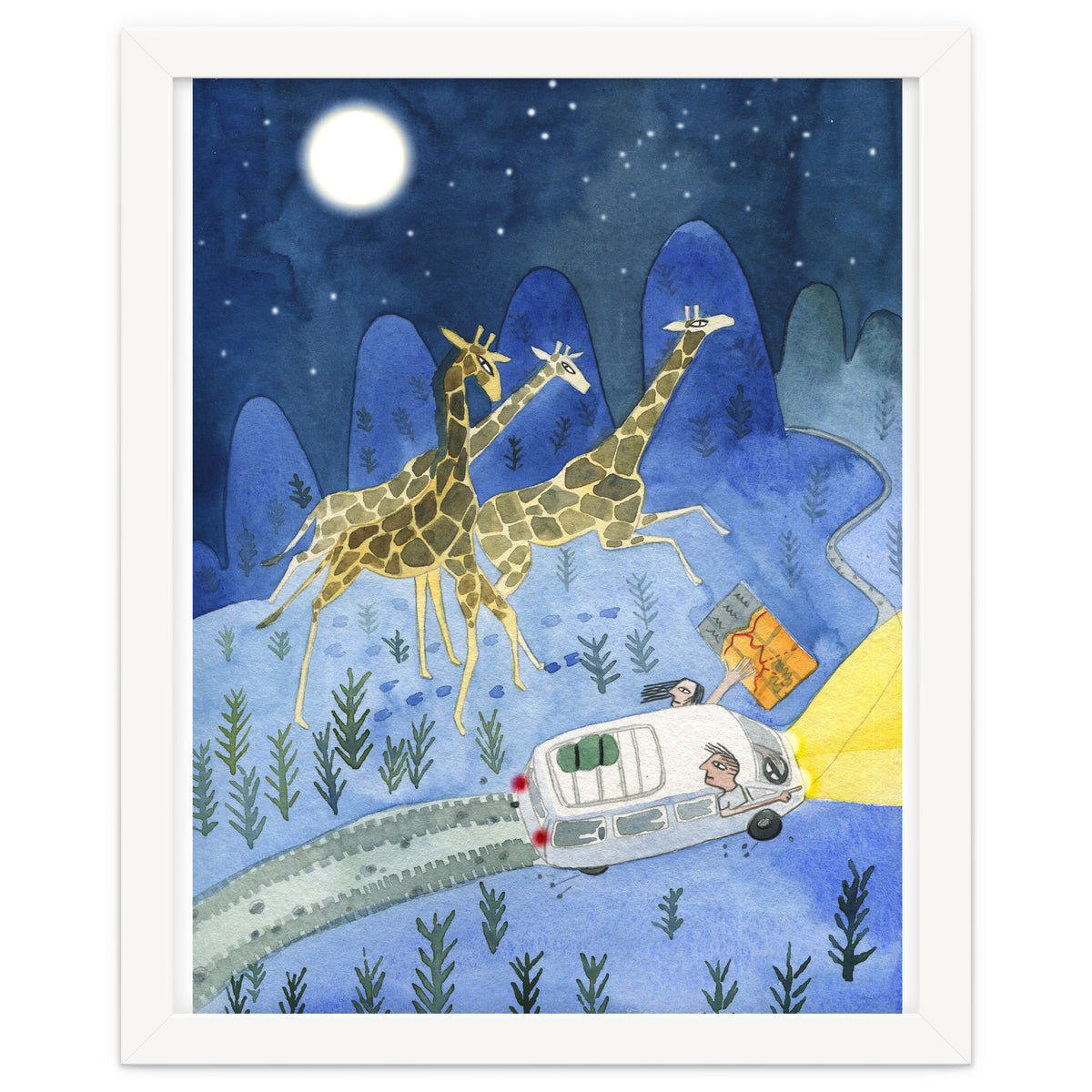 Giraffes In Moonlight